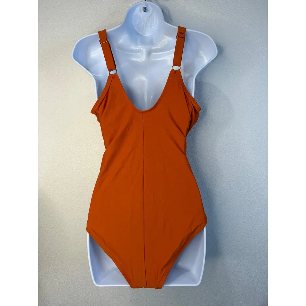 Cupshe Women Burnt Orange Mesh V-Neck One-Piece Swimsuit DGA12E3D001JJ 1X NWT